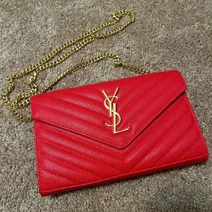 Red Crossbody Bag with Chain